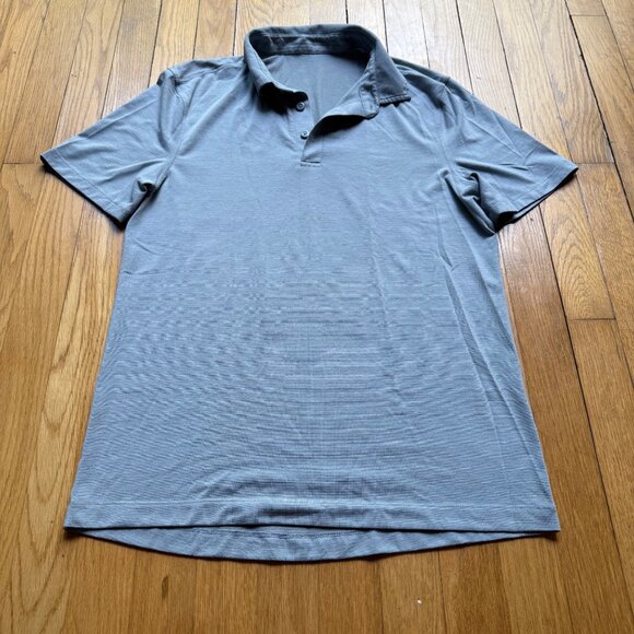 Lululemon Size L Ash Gray Soft Jersey Classic Fit Short Sleeve Polo Shirt Top - Picture 3 of 12